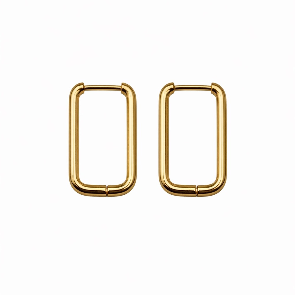 #47 | 9 mm | Rectangle Hoop/ Huggie Earrings - Gold